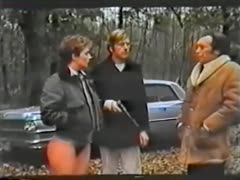 A brinette slut is seduced by two lewd males who watch for masturbation.